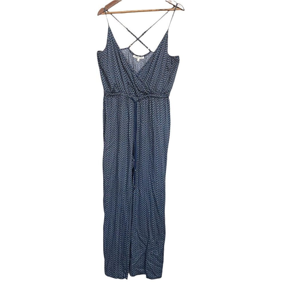 Daniel Rainn Women's Blue Surplus Drawstring Abstract Chevron Jumpsuit Large